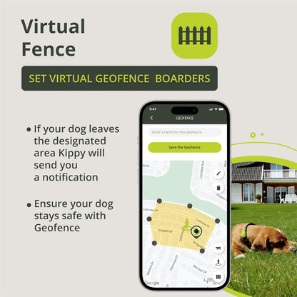 Tracker GPS pentru caini Kippy Dog, dispozitiv monitorizare activitate cu geofence, urmarire in timp real, notificari, impermeabil, verde