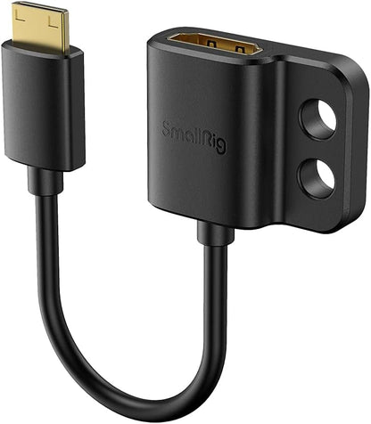 Adaptor de la cablu mini HDMI la HDMI mama, de la C la A, 4K, de 14 cm lungime, cu prindere si suruburi 1/4-20", pentru camere cu port mini HDMI precum Nikon Z6, Z7, D780, Canon EOS RP, 5D Mark IV