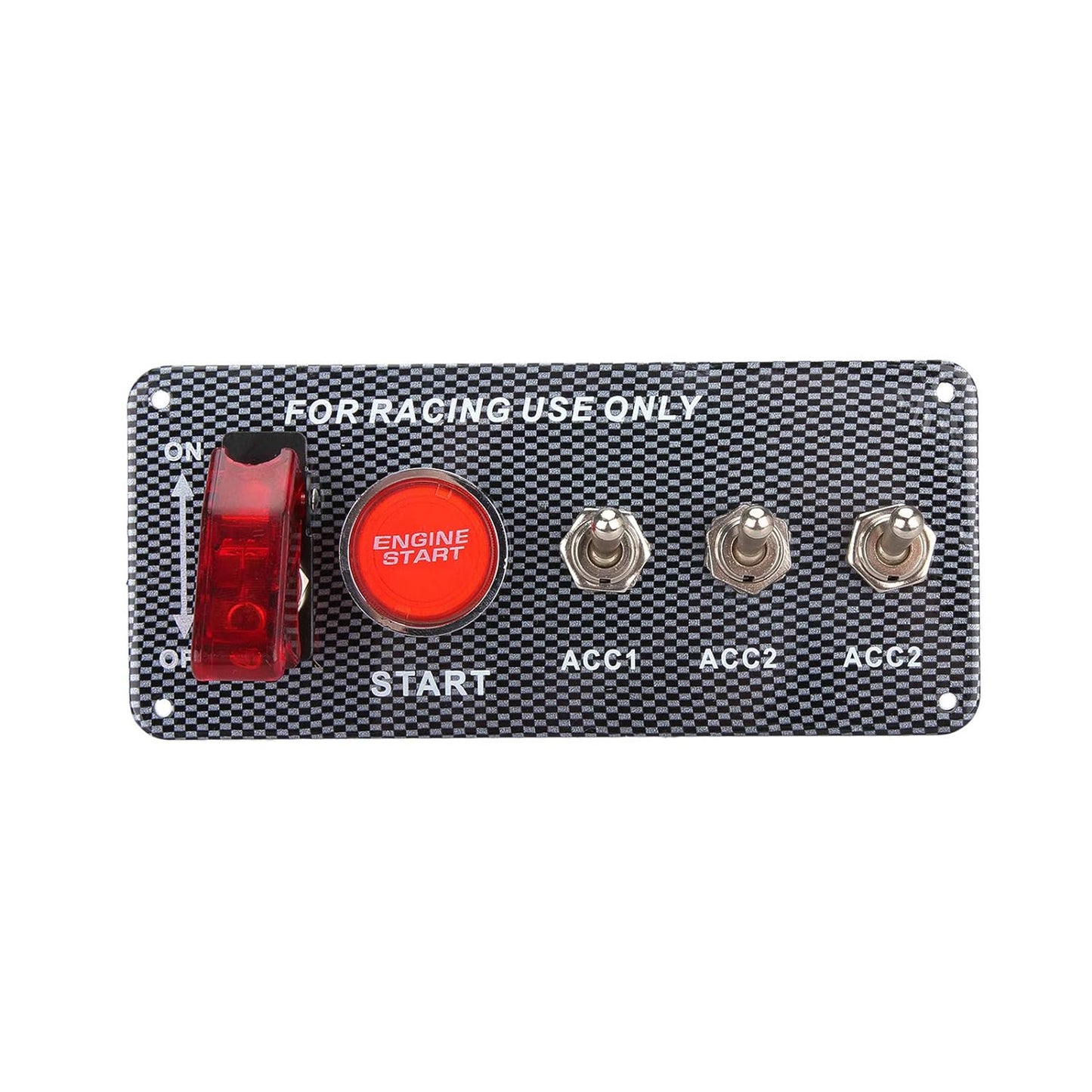 Panou comutator Tuning 12V, cu releu, cablaj, buton pentru pornire, intrerupator cu protectie si placa din fibra de carbon