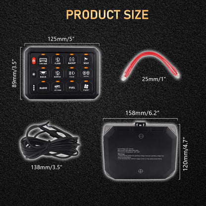 Kit panou comutator auto cu 12 butoane, 12-24 V, comutare prin releu, LED RGB, intrerupator On/Off 65A, impermeabil IP65, pentru masina, camion, rulota, barca, SUV, off-road