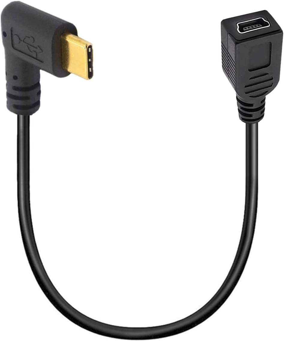 Cablu USB-C la Mini USB 5 pini, USB 3.1 Type C la Mini USB B, adaptor unghi drept, transfer date si incarcare 480Mbps, compatibil GoPro, camera foto, GPS, HDD, laptop si MacBook, 25 cm, negru