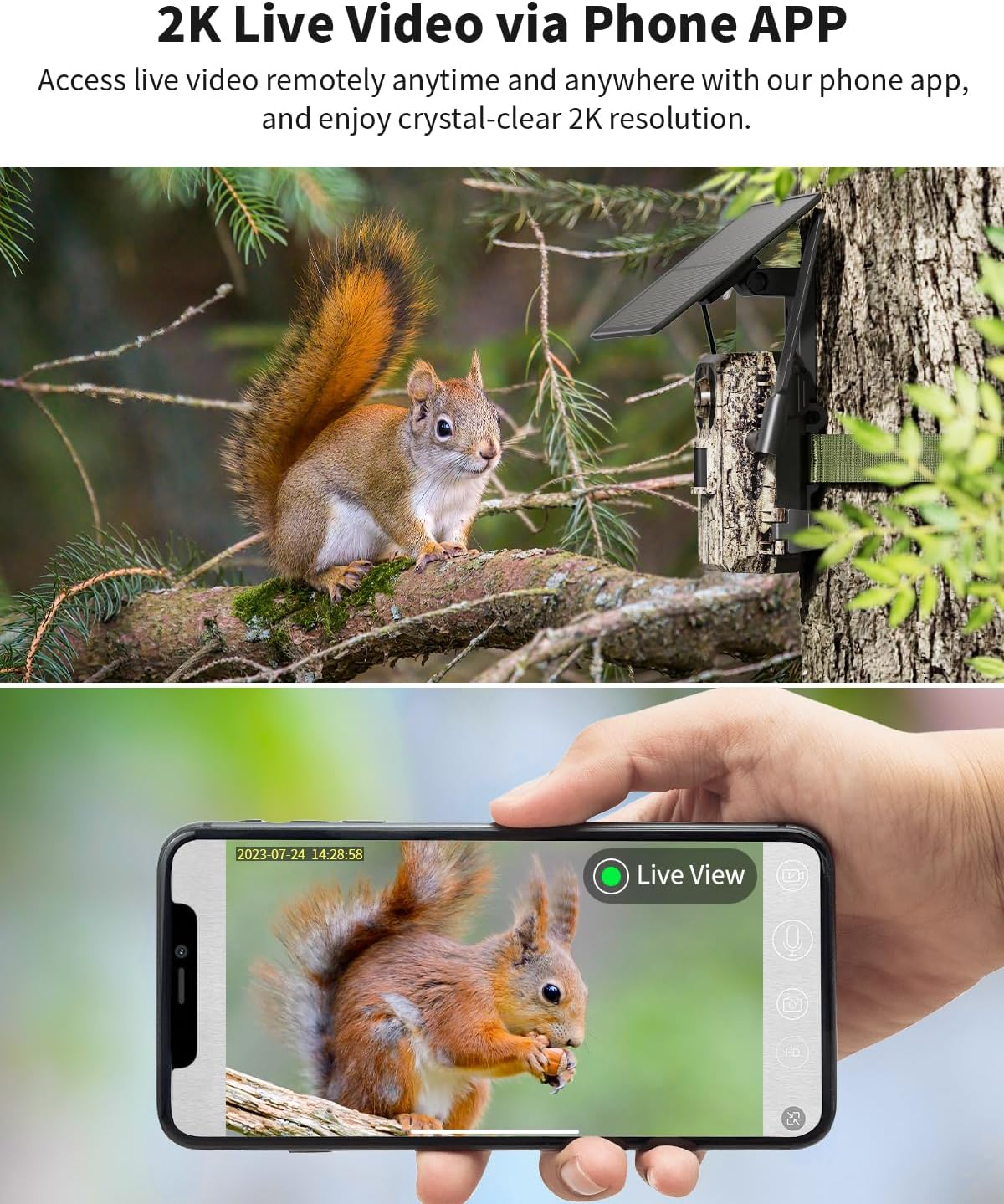 Camera de vanatoare 4G cu panou solar, senzor de miscare, nightvision, camera cu unghi de 170°, streaming live, impermeabila IP66, control prin aplicatie, cartela SIM si card 32Gb incluse, maro