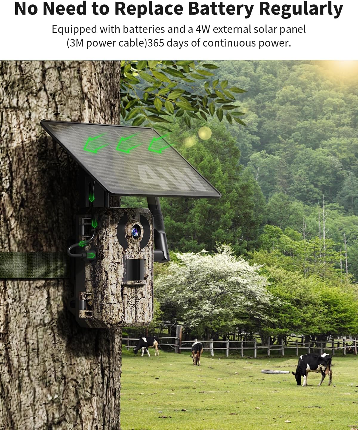 Camera de vanatoare 4G cu panou solar, senzor de miscare, nightvision, camera cu unghi de 170°, streaming live, impermeabila IP66, control prin aplicatie, cartela SIM si card 32Gb incluse, maro