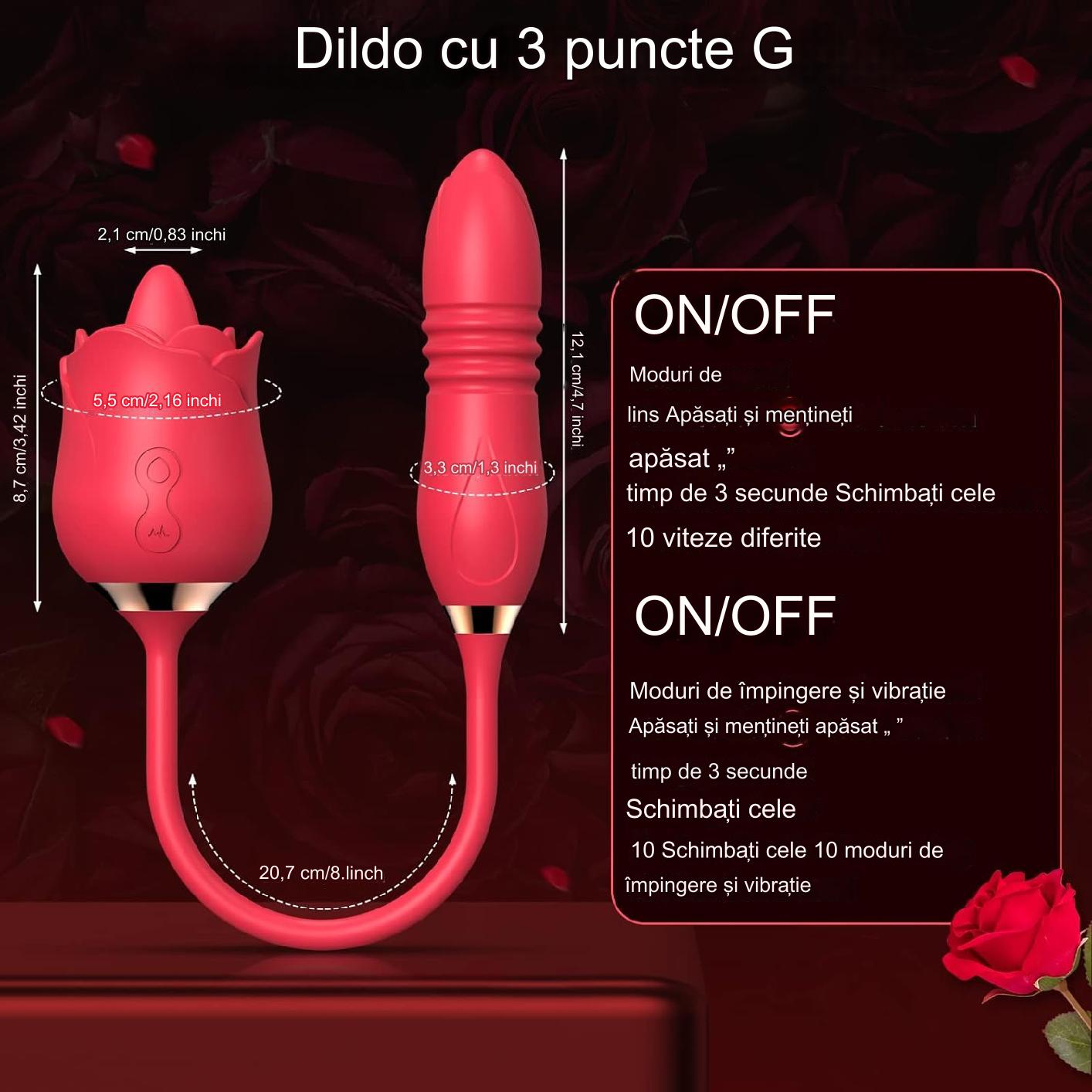 Vibrator femei cu stimulare clitoris sau mameloane, 10 moduri lins si vibratii, 2 moduri suctiune, impermeabil, rosu