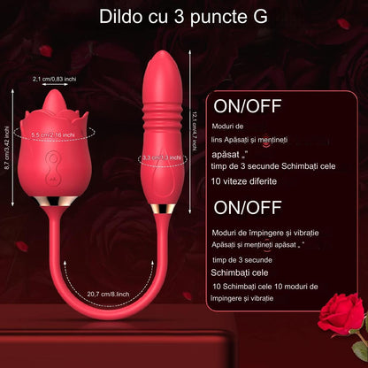 Vibrator femei cu stimulare clitoris sau mameloane, 10 moduri lins si vibratii, 2 moduri suctiune, impermeabil, rosu