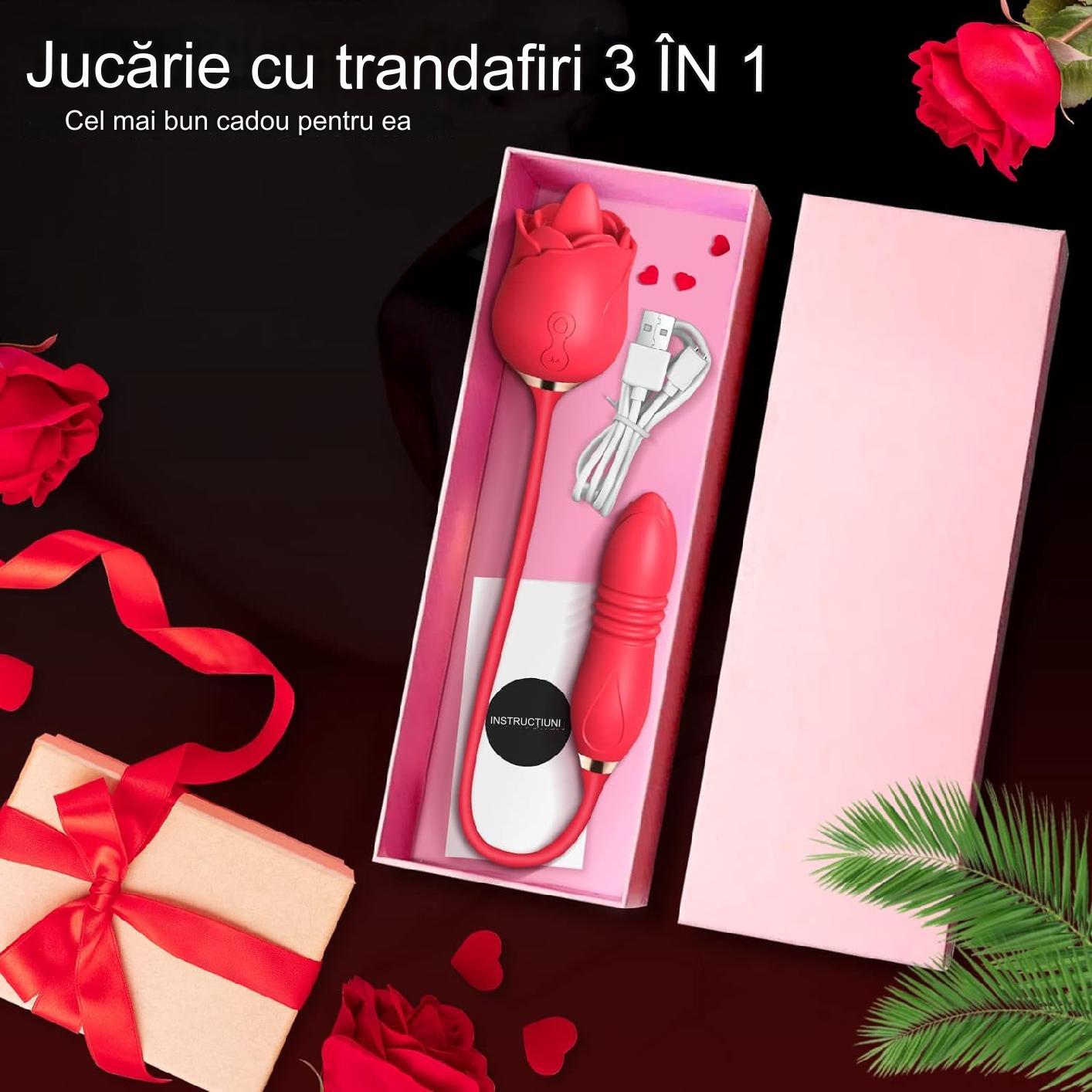 Vibrator femei cu stimulare clitoris sau mameloane, 10 moduri lins si vibratii, 2 moduri suctiune, impermeabil, rosu