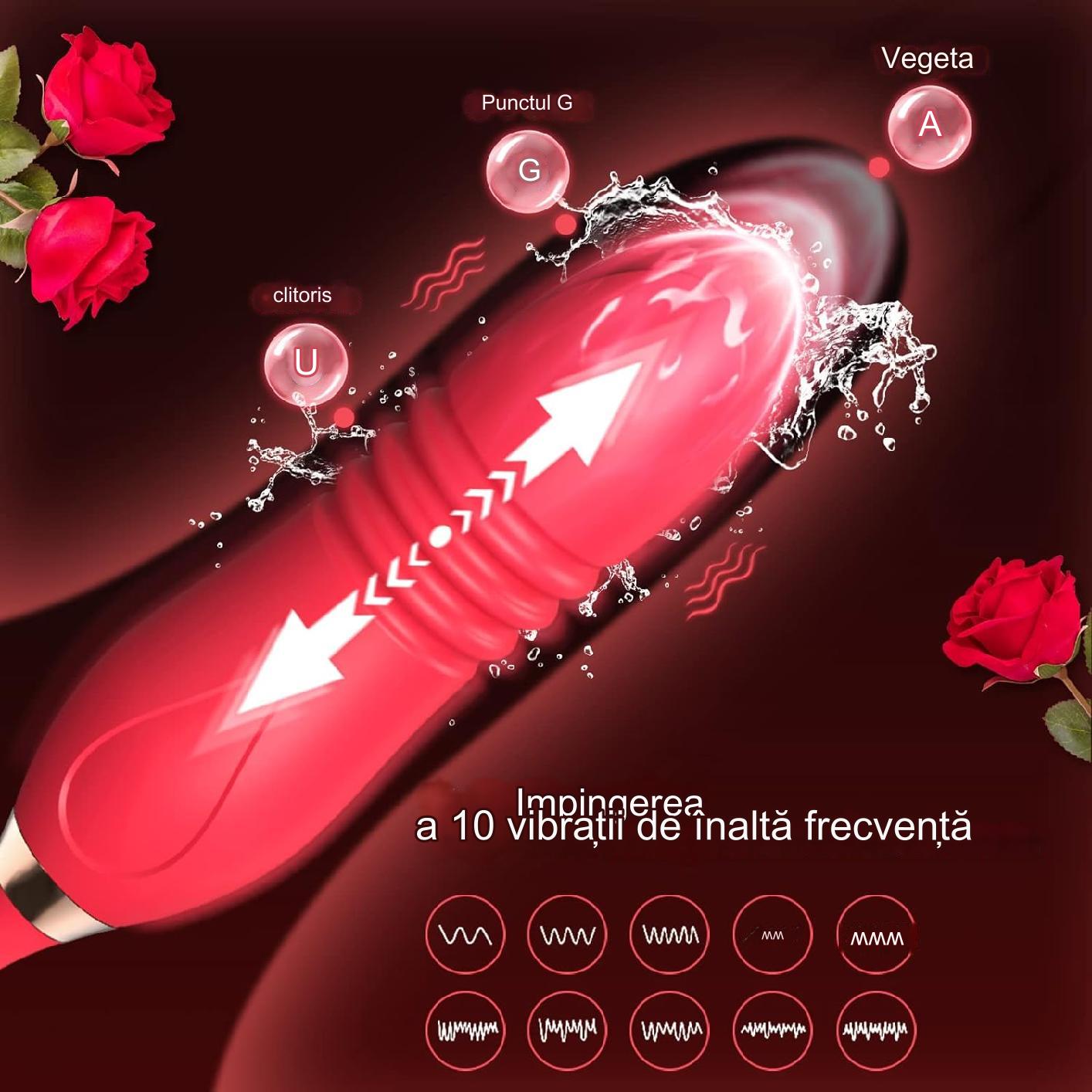 Vibrator femei cu stimulare clitoris sau mameloane, 10 moduri lins si vibratii, 2 moduri suctiune, impermeabil, rosu
