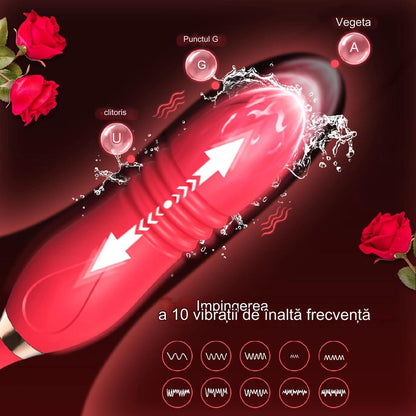 Vibrator femei cu stimulare clitoris sau mameloane, 10 moduri lins si vibratii, 2 moduri suctiune, impermeabil, rosu