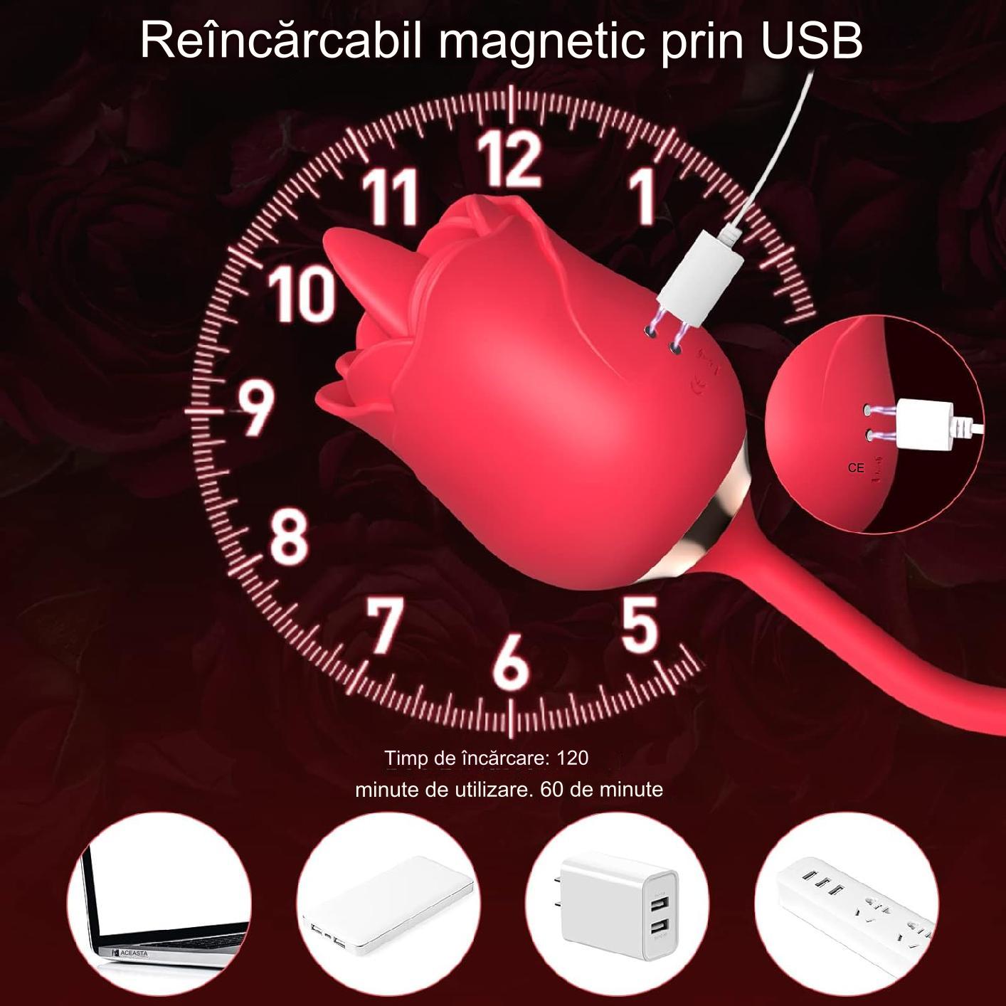 Vibrator femei cu stimulare clitoris sau mameloane, 10 moduri lins si vibratii, 2 moduri suctiune, impermeabil, rosu