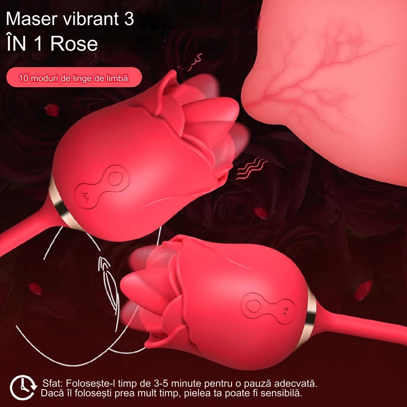 Vibrator femei cu stimulare clitoris sau mameloane, 10 moduri lins si vibratii, 2 moduri suctiune, impermeabil, rosu