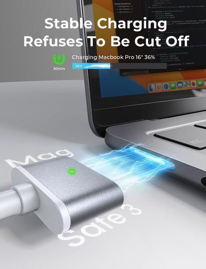 Cablu de incarcare USB-C la Magsafe 3 pentru alimentare MacBook Air M2 M3 2023/2022, MacBook Pro 13 2023 (M3, M2, 14-16 inch), de 2m, 140W PD, magnetic, cu indicator LED