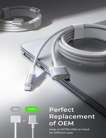 Cablu de incarcare USB-C la Magsafe 3 pentru alimentare MacBook Air M2 M3 2023/2022, MacBook Pro 13 2023 (M3, M2, 14-16 inch), de 2m, 140W PD, magnetic, cu indicator LED