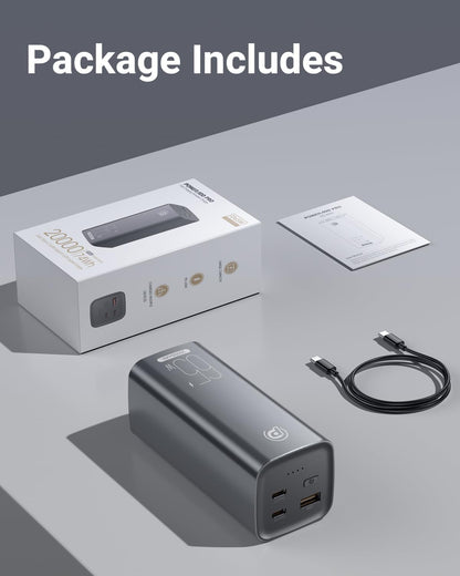 Baterie externa, powerbank 20000 mAh cu incarcare rapida PD 65W, 2 porturi USB-C si 1 port USB-A, pentru laptop, tableta, iPhone, Samsung