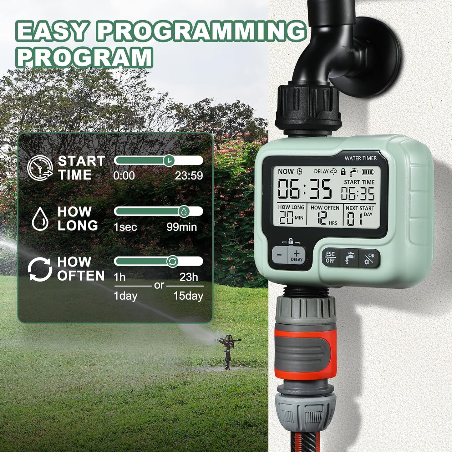 Programator irigare/udare cu display LCD, automat/manual, blocare taste, intarziere ploaie, filtru inclus, programare usoara