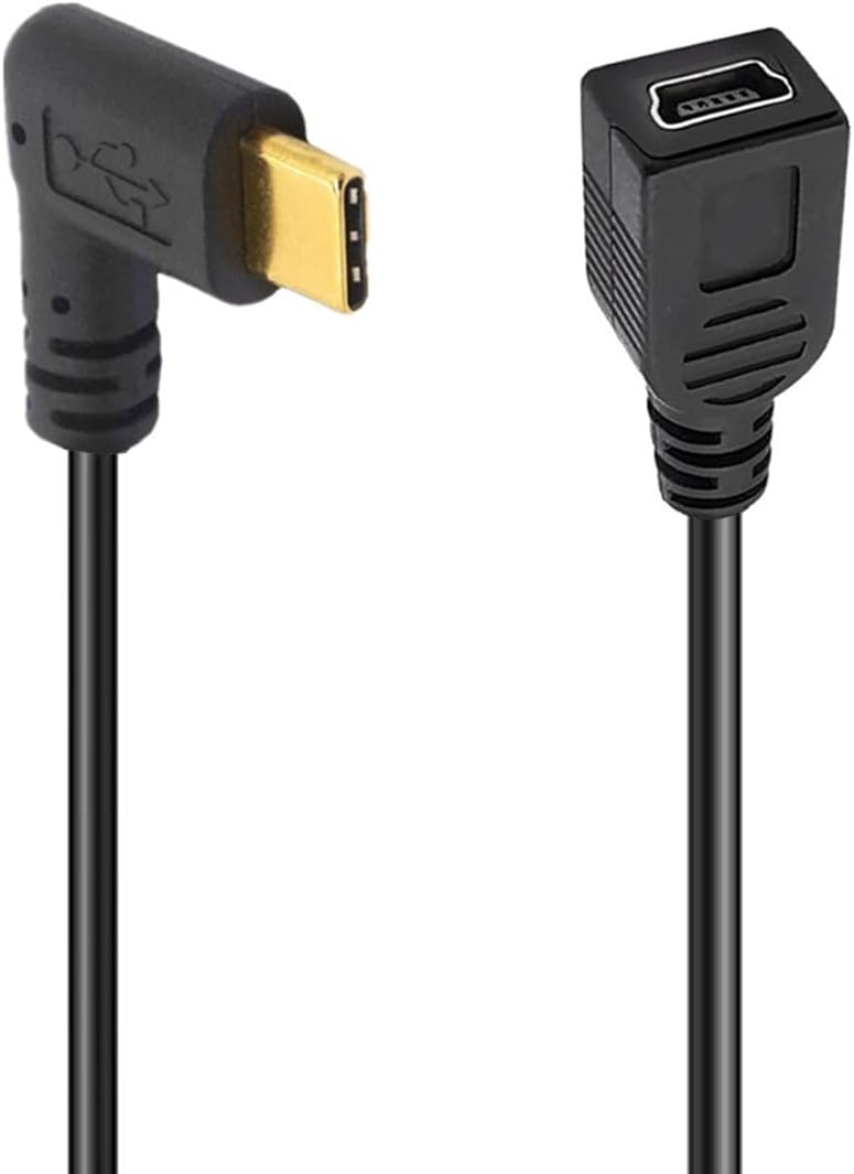 Cablu USB-C la Mini USB 5 pini, USB 3.1 Type C la Mini USB B, adaptor unghi drept, transfer date si incarcare 480Mbps, compatibil GoPro, camera foto, GPS, HDD, laptop si MacBook, 25 cm, negru
