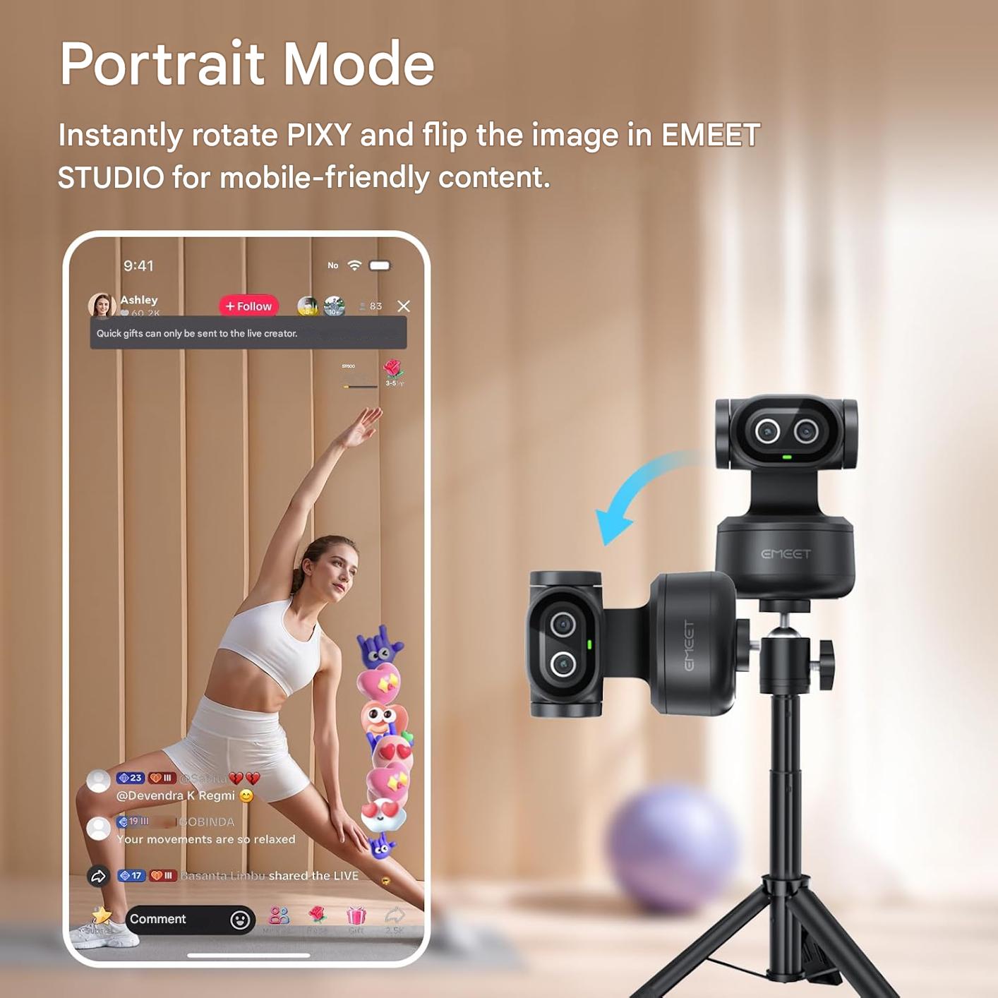 Camera web 4K EMEET PIXY Duala AI PTZ, autofocus 0.2s PDAF, 1080p, urmarire automata 310°, Senzor Sony, 3 microfoane noise canceling, control gesturi – Compatibila OBS/Twitch/Switch 2