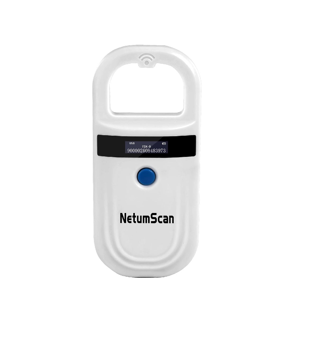 Cititor cipuri animale, scanner pentru caini, pisici si crotalii ureche, bluetooth, wi-fi, display OLED, memorie incorporata EMID si FDX-B, cu tecnologie RFID, pentru managementul animalelor de companie si gestionarea fermei, alb
