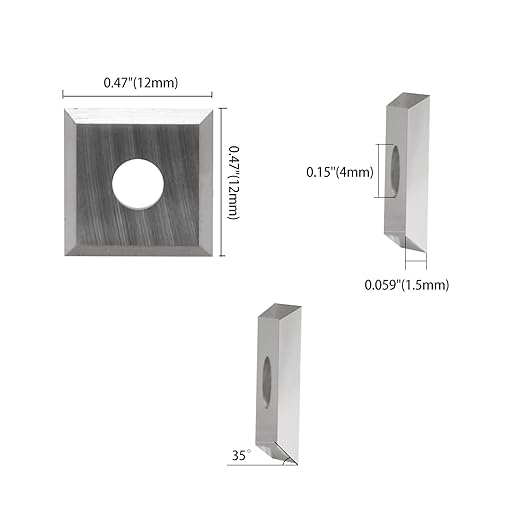 Set de 10 placute amovibile vidia, de strunjire, pentru prelucrarea lemnului, 12 x 12 x 1,5 mm, frezare 35 grade, pentru strung si dalta