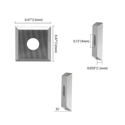 Set de 10 placute amovibile vidia, de strunjire, pentru prelucrarea lemnului, 12 x 12 x 1,5 mm, frezare 35 grade, pentru strung si dalta