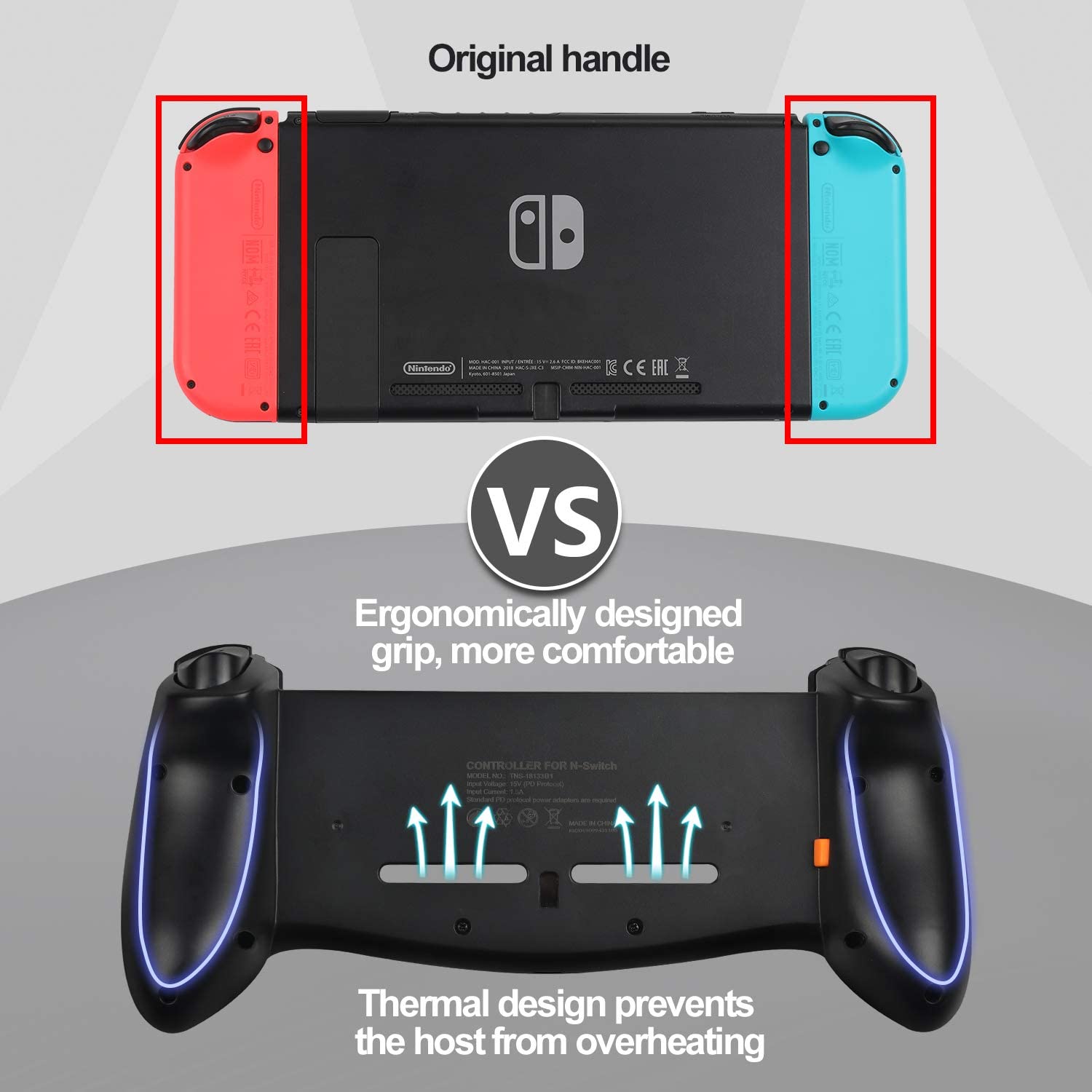 Controller pentru Nintendo Switch, model imbunatatit, ergonomic, cu vibratie dubla, 3 capace joystick diferite, giroscop cu 6 axe