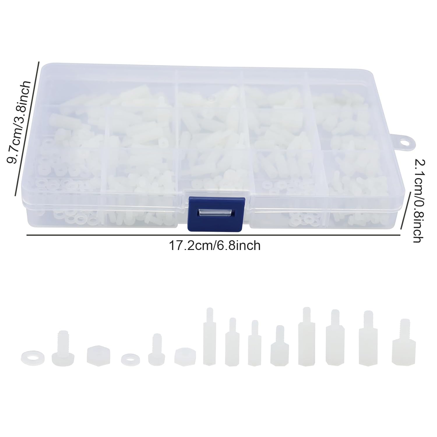 Set 380 de distantiere M2.5 M3 hexagonale, mama-tata, pentru placa PCB, din Nylon, cu piulite si saibe din plasitc, cu cutie de depozitare, albe
