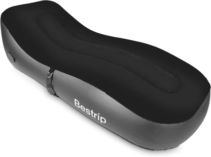 Sezlong gonflabil cu pompa de aer incorporata, 180 x 70 x 50 cm, capacitate 150 kg, design ergonomic, pentru camping, utilizare interior si exterior, negru