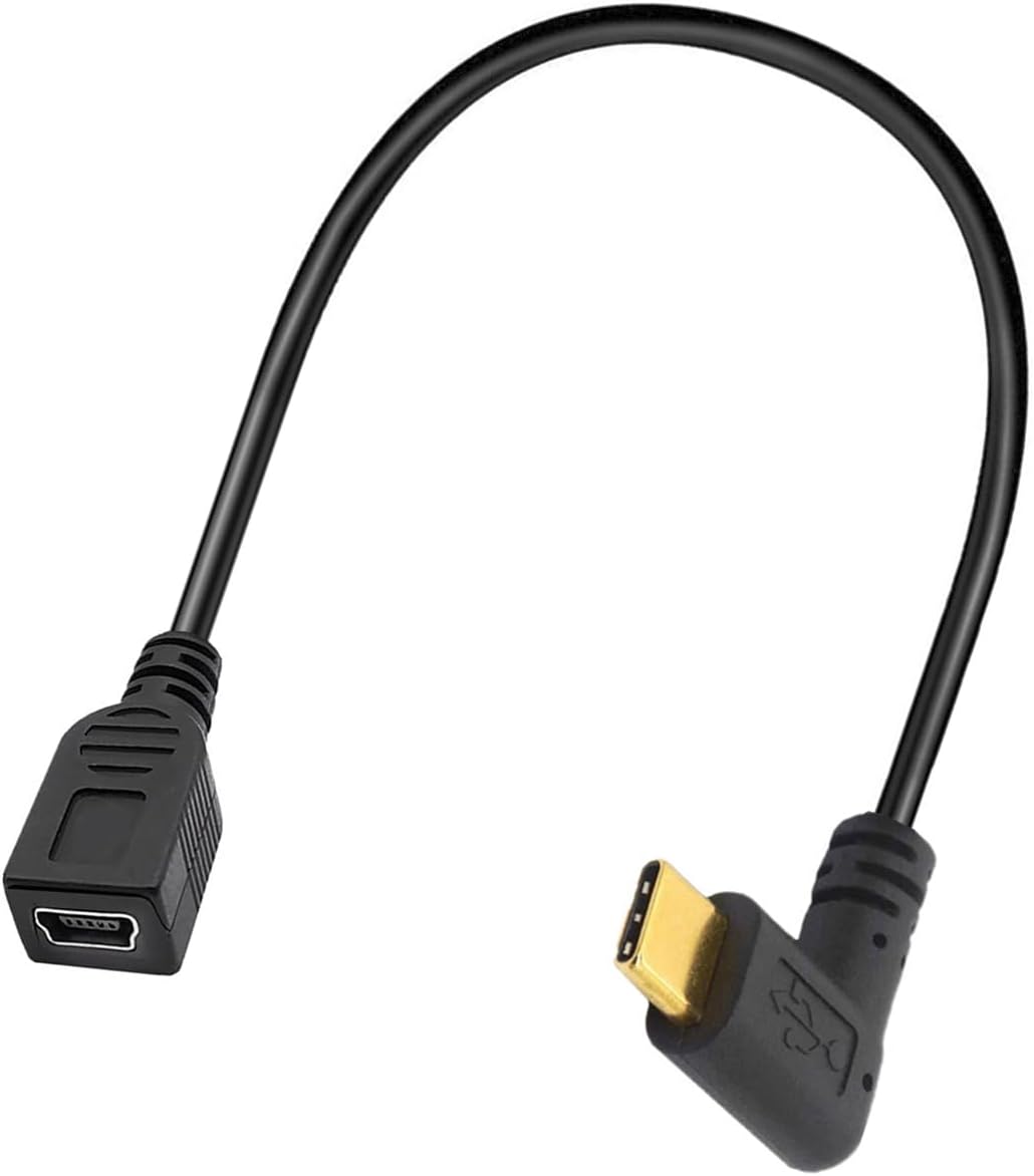 Cablu USB-C la Mini USB 5 pini, USB 3.1 Type C la Mini USB B, adaptor unghi drept, transfer date si incarcare 480Mbps, compatibil GoPro, camera foto, GPS, HDD, laptop si MacBook, 25 cm, negru