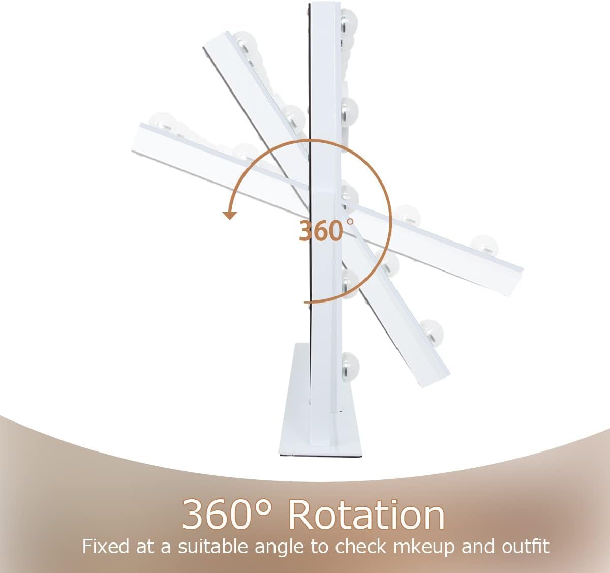 Oglinda cosmetica cu difuzor Bluetooth, oglinda machiaj cu lumini LED dimabile, temperatura reglabila rece-naturala-calda, butoane cu touch si port USB, rotativa 360°, alba