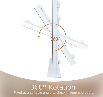 Oglinda cosmetica cu difuzor Bluetooth, oglinda machiaj cu lumini LED dimabile, temperatura reglabila rece-naturala-calda, butoane cu touch si port USB, rotativa 360°, alba