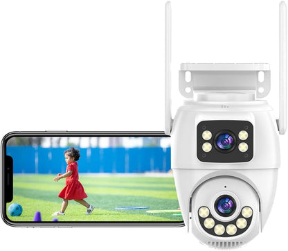 Camera de supraveghere dubla,WiFi 2K  comunicare bidirectionala, senzor de miscare, nightvision color, miscare Pan&Tilt 350°, impermeabila IP66, alba