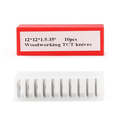 Set de 10 placute amovibile vidia, de strunjire, pentru prelucrarea lemnului, 12 x 12 x 1,5 mm, frezare 35 grade, pentru strung si dalta