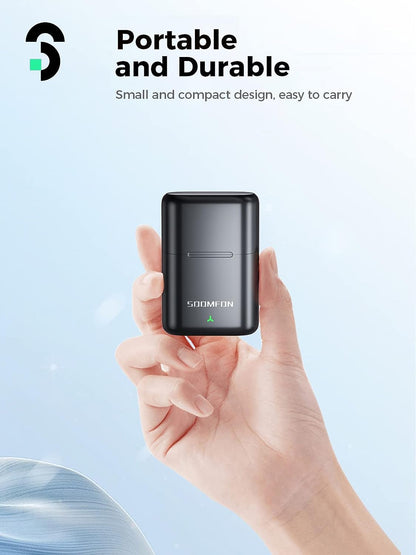 Set microfon lavaliera wireless pentru iPhone cu carcasa de incarcare, transmitator si receptor, plug and play, functie reducere zgomot, Soomfon SF-MP005