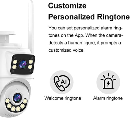 Camera de supraveghere dubla,WiFi 2K  comunicare bidirectionala, senzor de miscare, nightvision color, miscare Pan&Tilt 350°, impermeabila IP66, alba