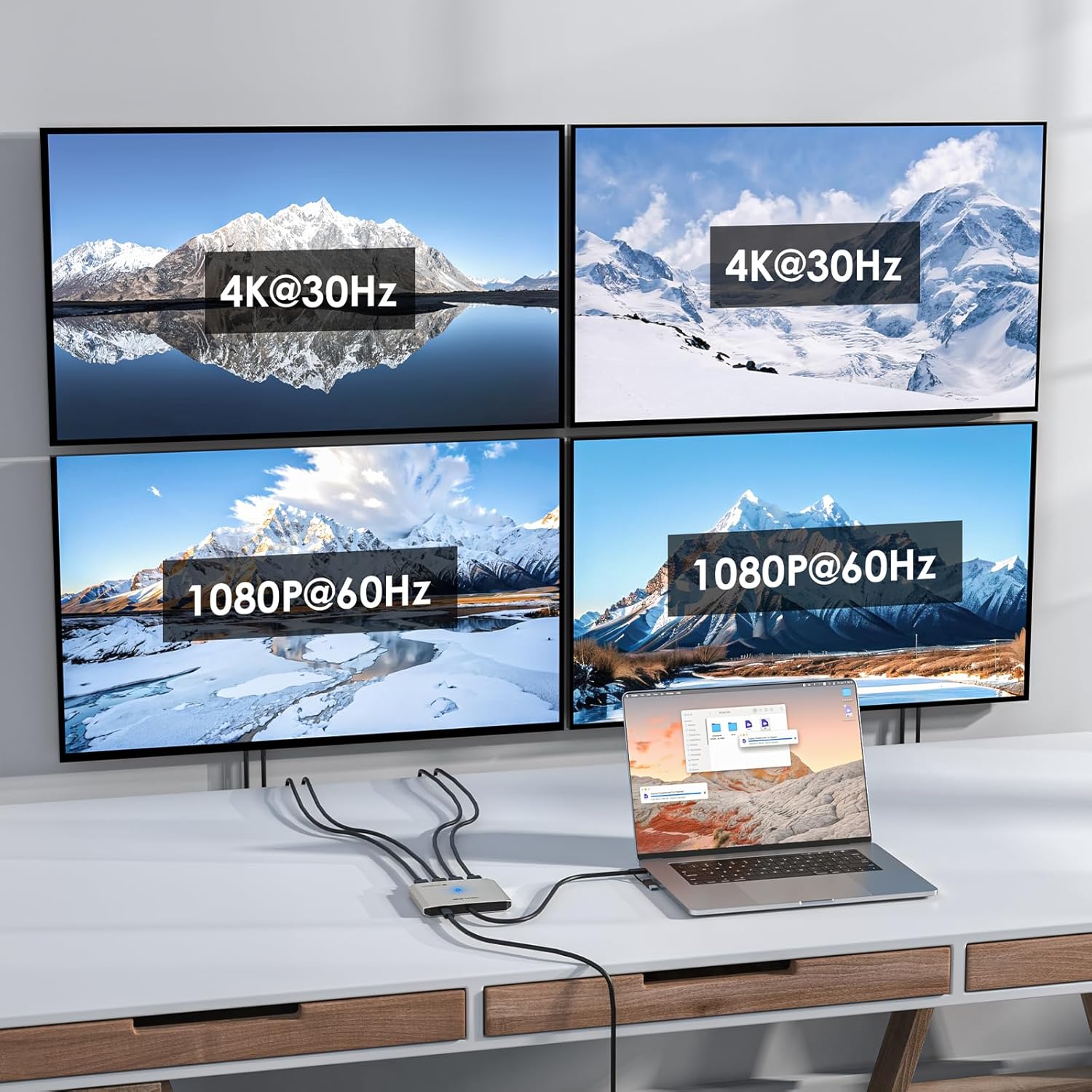 Statie de andocare WAVLINK Quad Monitor 4x HDMI, USB-C si USB-A, pentru MacBook Pro/Air M1 M2 M3 M4, extensie 4 monitoare, Dual 4K UHD + Dual Full HD 1080P, compatibil Windows 11/10, macOS, Thunderbolt 3/4, necesita driver SMI
