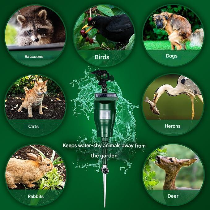 Repelent aparat solar cu jet de apa pentru animale, pasari, pisici, caini, senzor de miscare PIR, raza de actiune reglabila pana la 10 m, dispozitiv cu energie solara de indepartare a animalelor pentru protejarea straturilor de apa sau iazul si gradina