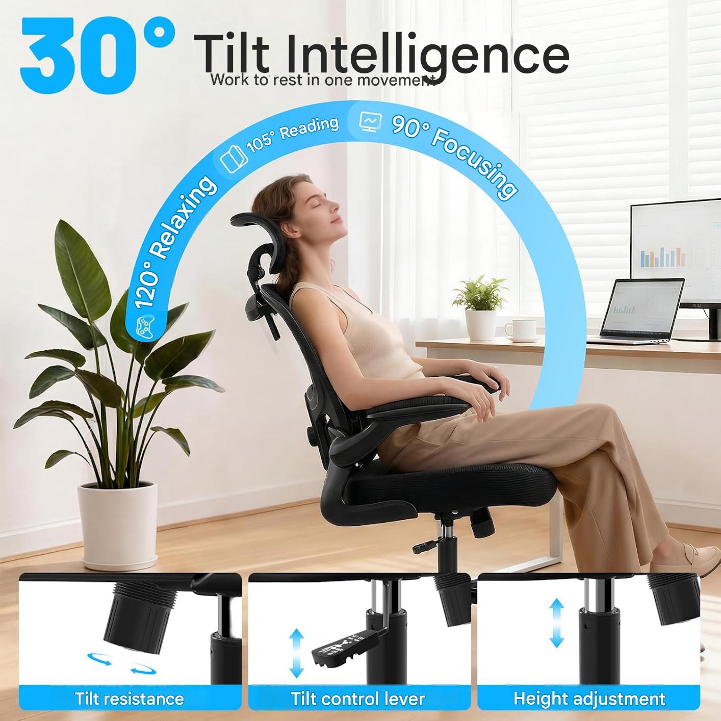 Scaun de birou ergonomic Coscendo, cu tetiera 3D reglabila si suport lombar, inclinare 90°–120°, cotiere rabatabile 90°, reglabil pe inaltime, rotativ cu roti silentioase, sarcina maxima 130 kg, negru