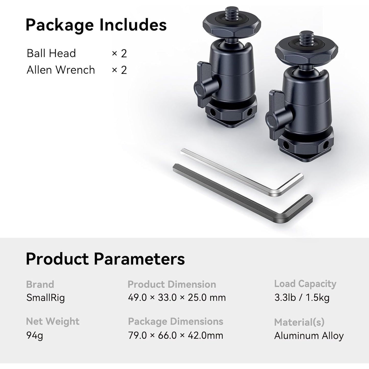 Set 2 adaptor cu cap tip bila cu surub de 1-4"-20 si suport patina cold shoe detasabil, din aluminiu, rotativ 360 de grade, pentru trepiede, monopiede, camere video