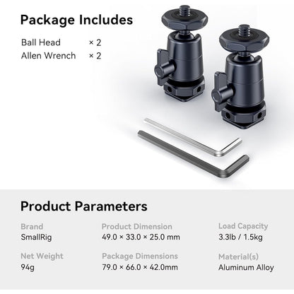 Set 2 adaptor cu cap tip bila cu surub de 1-4"-20 si suport patina cold shoe detasabil, din aluminiu, rotativ 360 de grade, pentru trepiede, monopiede, camere video