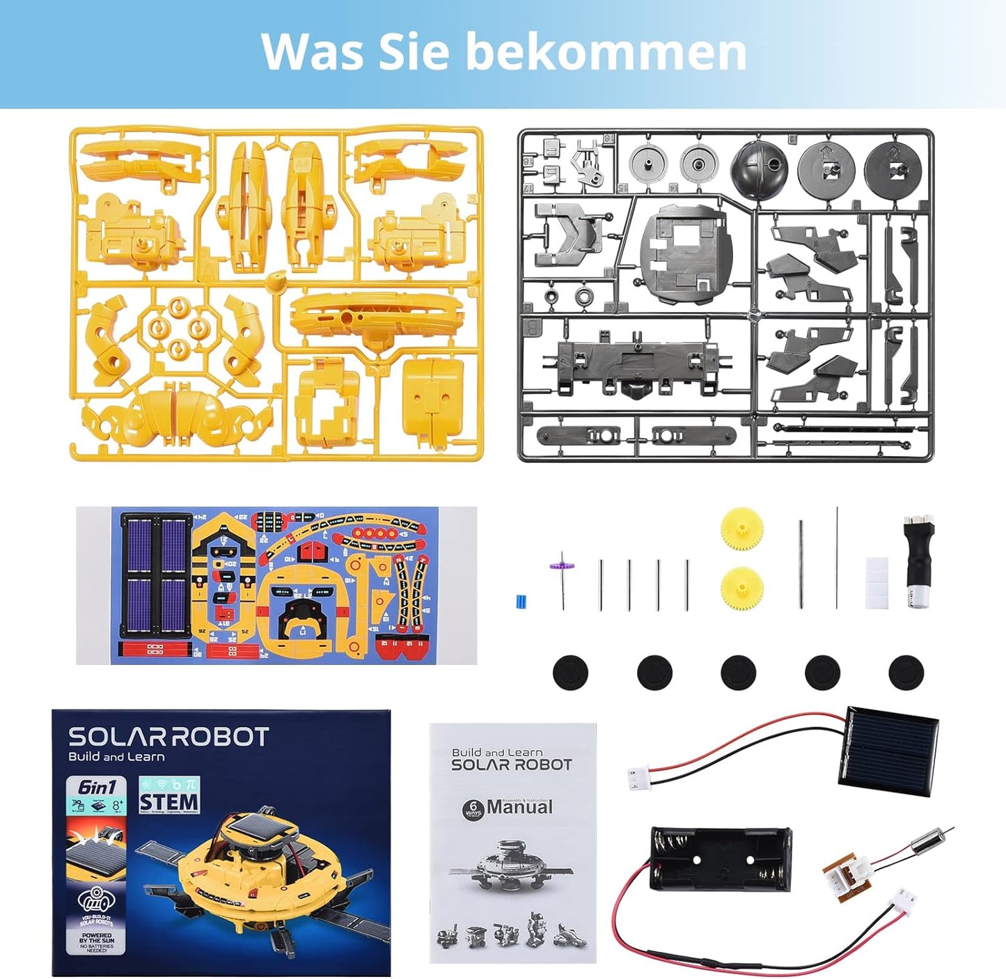 Robot solar 6 in 1, set de construit STEM educational, pentru experimente DIY si joaca, pentru baieti si fete +8 ani