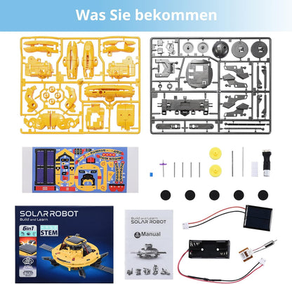 Robot solar 6 in 1, set de construit STEM educational, pentru experimente DIY si joaca, pentru baieti si fete +8 ani