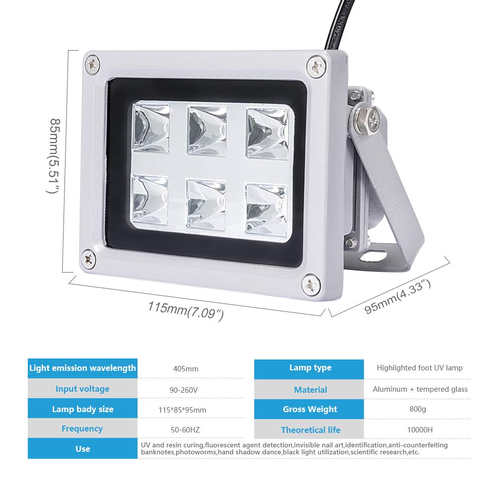 Lampa UV, lumina LED pentru rasina imprimanta 3D, 405nm, uscare modele 3D, carcasa din aluminiu