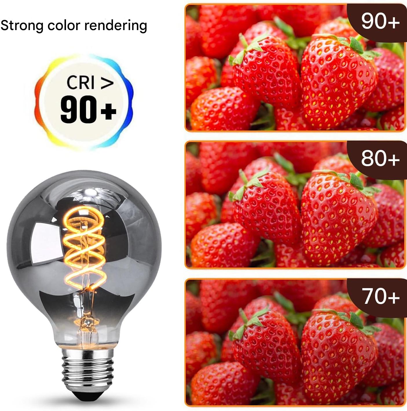 Set 6 bec LED vintage Edison E27, becuri de 4W alb cald, dimabile, CRI 90+, sticla fumurie, iluminare retro in casa, cafenea, restaurant