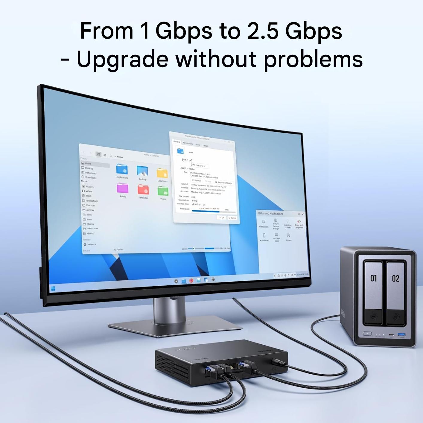 Switch LAN UGREEN 2.5G, 5 porturi 2.5G, neadministrat, pentru PC, NAS, server, WiFi 6, transfer rapid, fara ventilator, silentios, montare pe desktop sau perete