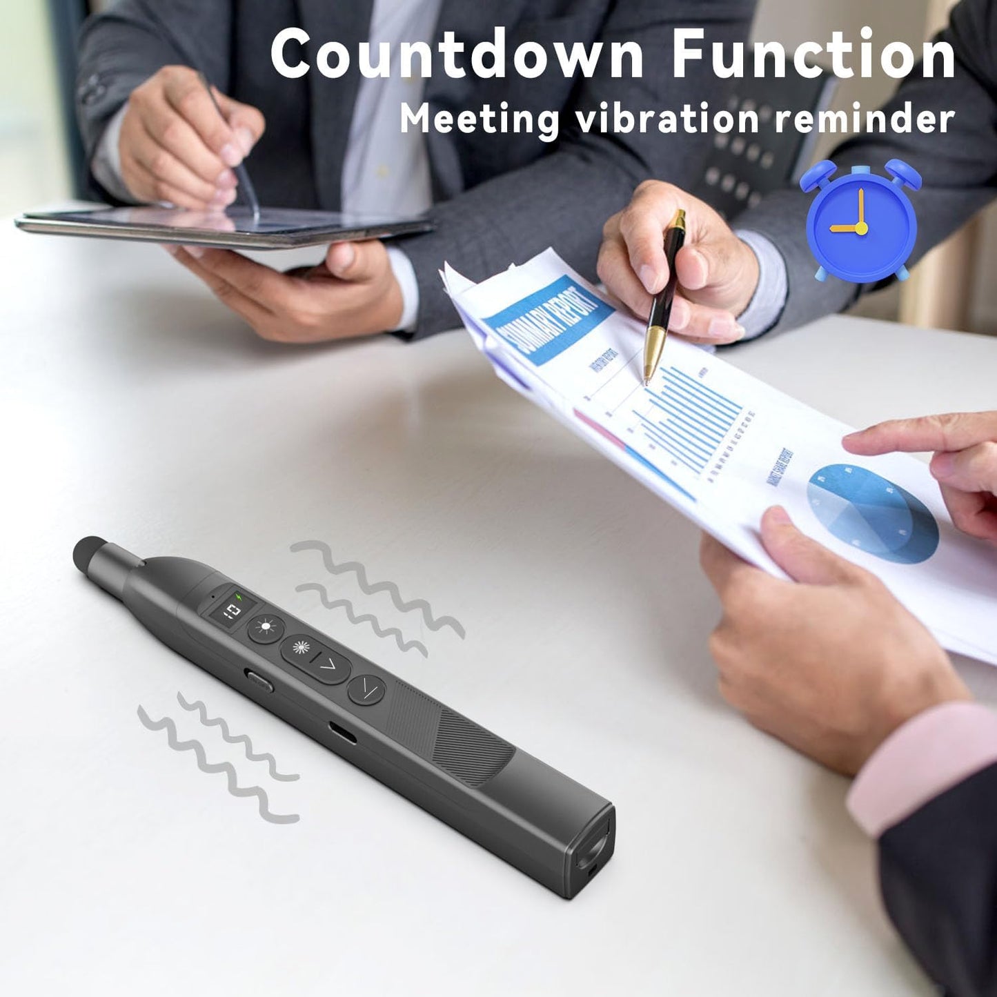 Presenter wireless, laser de prezentare cu pointer extensibil 45 cm, scriere pe ecran tactil, reincarcabil, functie timer cu vibratie, lumina rosie reglabila pe 3 niveluri, compatibil Windows, Mac, Linux, Android