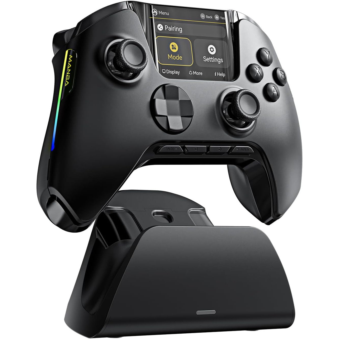 Controler wireless cu programare, display interactiv, butoane microswitch, joystick cu Hall Efect, lumini LED RGB, pentru PC, Switch, iOS, Android, negru