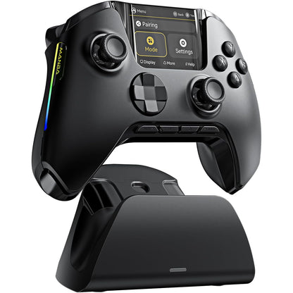 Controler wireless cu programare, display interactiv, butoane microswitch, joystick cu Hall Efect, lumini LED RGB, pentru PC, Switch, iOS, Android, negru
