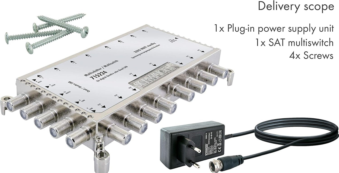 Multiswitch cu 5 intrari si 16 iesiri, 1 input Terrestic si 4 SAT, carcasa din aluminiu, 155 x 80 x 20 mm, sursa de alimentare inclusa