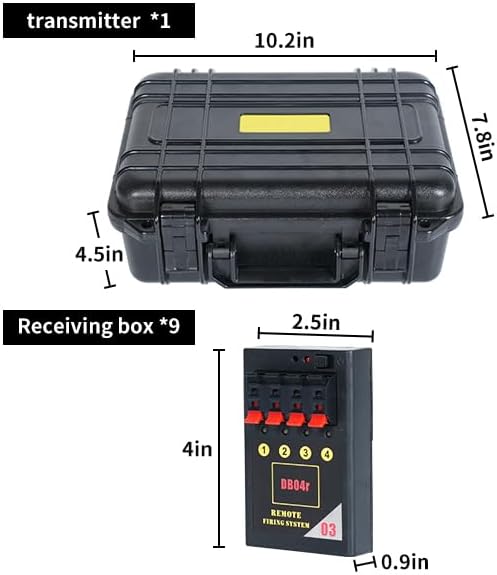 Set aprindere artificii cu 1 transmitator wireless si 9 declansatoare cu 4 canale, pana la 500 m raza de actiune, comutare de la distanta, multifunctional