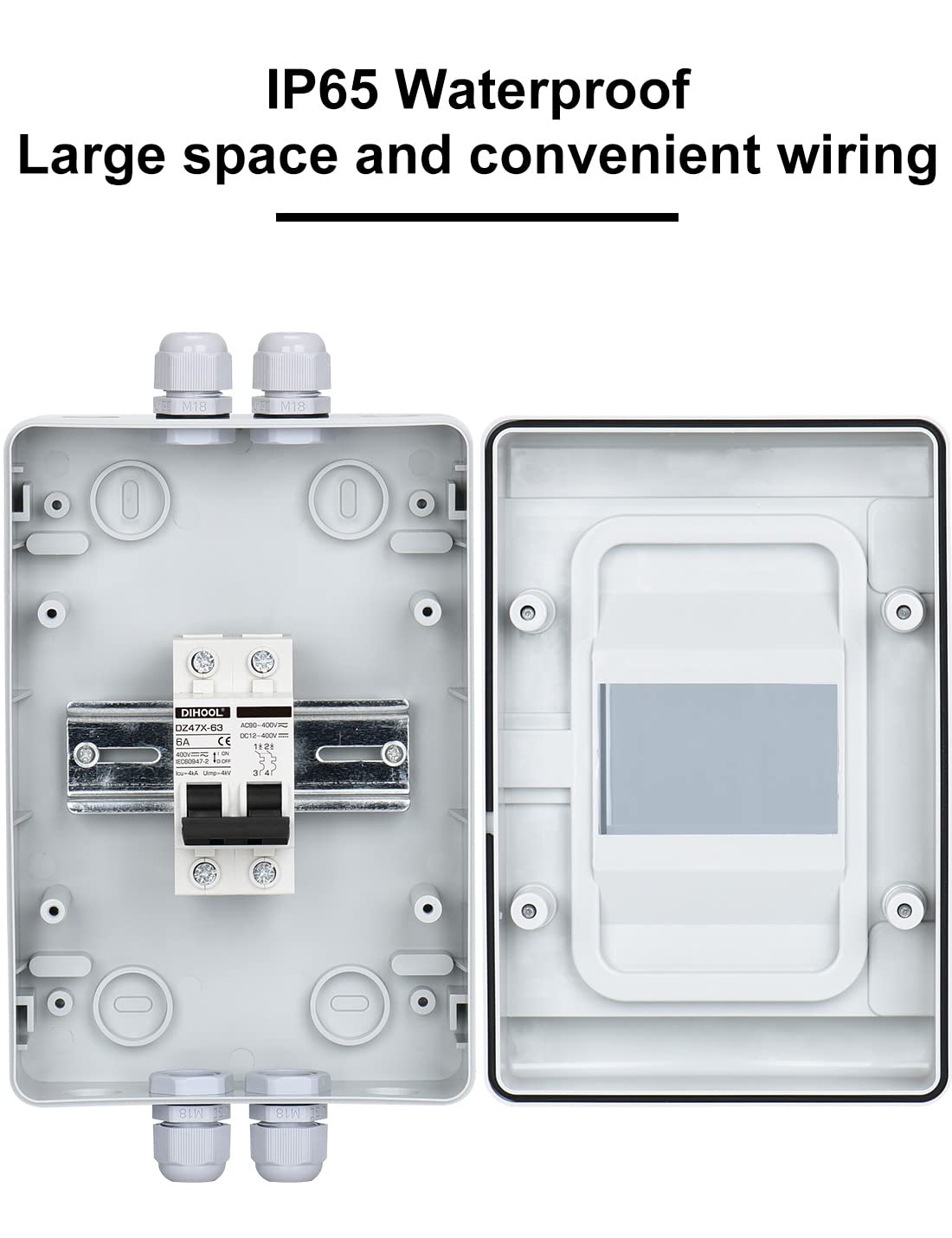Siguranta solara automata 6A DC 12V-DC400V sau AC 90V-400V, 2 poli, pentru sistem fotovoltaic, intrerupator automat in cutie de sigurante impermeabila IP65