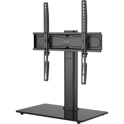 Suport TV cu stand de masa/birou, pentru televizor plat si curbat 26-55 inch, suporta greutate pana la 45 kg, VESA 400 x 400 mm, pivotare 50°, inaltime ajustabila, prinderi din otel, multifunctional